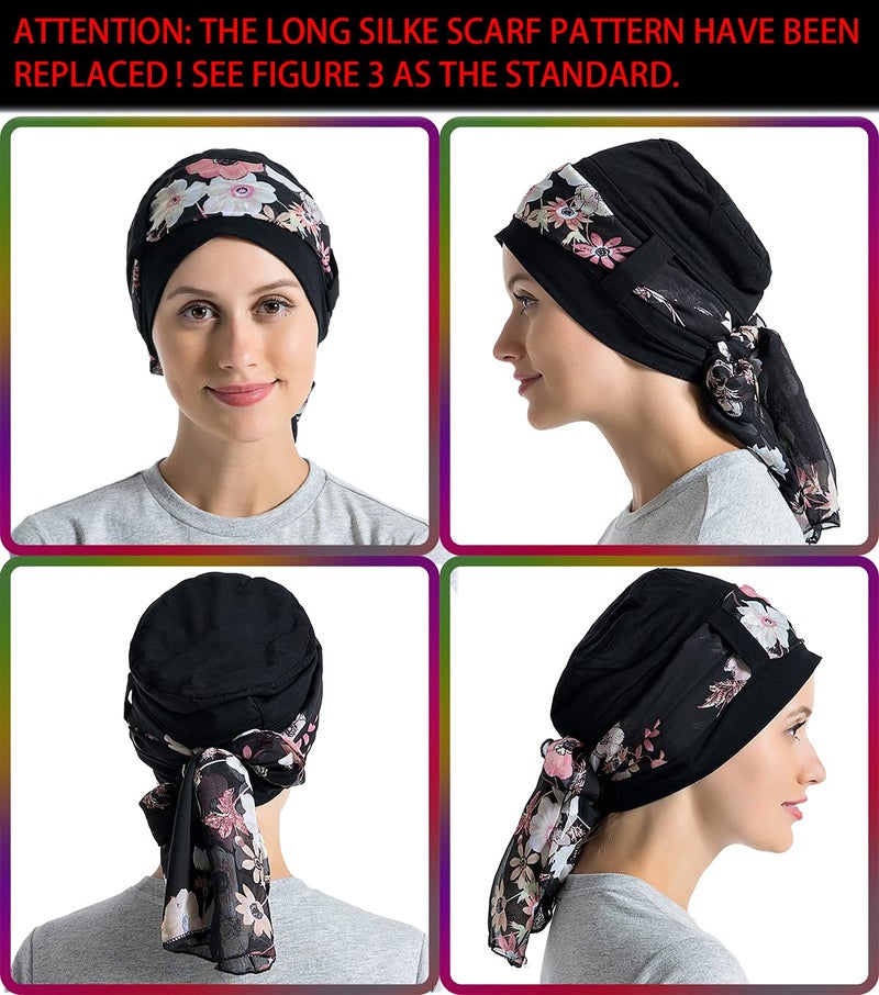 JarseHera Bamboo Cotton Liner Chemo Headwear for Womenwith Silky Scarfs for Cancer Hair Loss Sleep Caps Beanie - Image 5